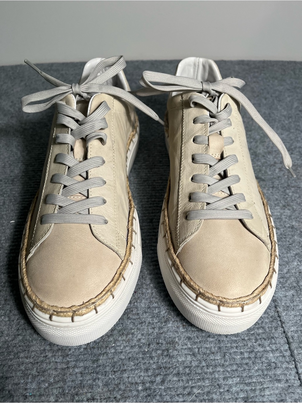 NWOT Free People Beige Lace-Up Platform Sneakers